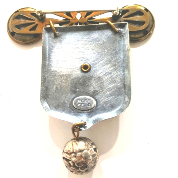 Vintage Marjorie Baer Brooch Mixed Metal Design with Hematite Center Stone - Picture 2 of 2